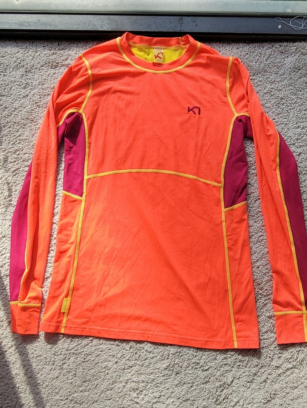 Kari Traa Bright Orange Long-Sleeve Tee with Pink Panels